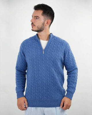 Pull torsadé col zipé