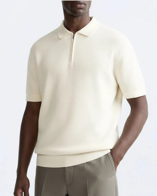 Polo en mailles à col zipé beige