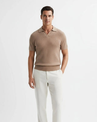 Polo en mailles col V taupe
