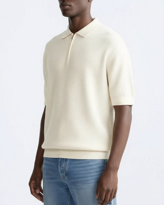 Polo en mailles à col zipé beige
