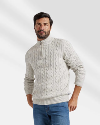 Pull torsadé col zipé