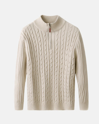 Pull torsadé col zipé