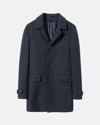 Manteau long flanelle bleu indigo CERVANE - Vue de face