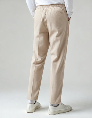 Pantalon lin beige - Vue arrière coupe droite premium
