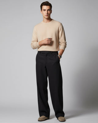 Pantalon noir 100% coton - Détail texture premium coupe droite