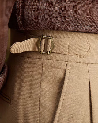 Pantalon à pinces lin coton - Détail revers impeccables qualité premium