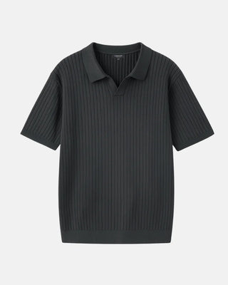 Polo maille côtelée coton homme - Détail côtes verticales sculptées