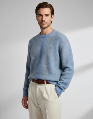 Pull Célestin col rond bleu ciel laine mohair CERVANE - Vue de face