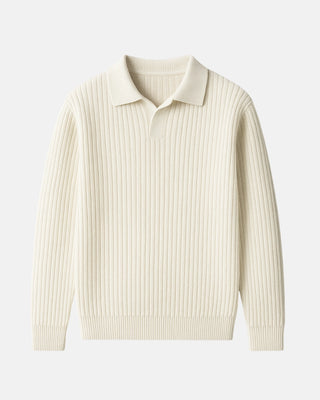 Pull Léon col V maille côtelée crème CERVANE - Vue de face