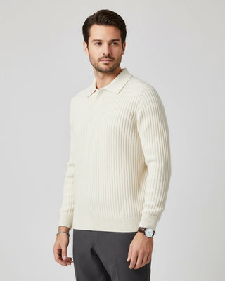 Pull col V maille côtelée CERVANE - Vue complète coupe moderne