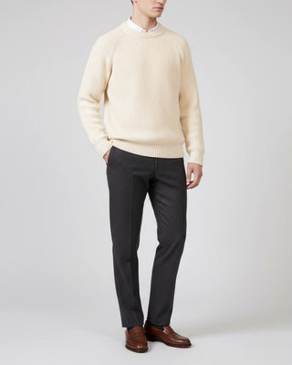 Pull col rond blanc homme - Détail maille fine