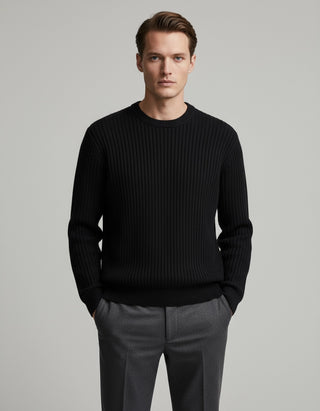 Pull col rond noir 100% coton - Détail maille respirante