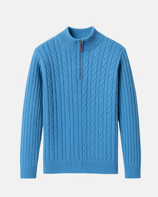 Pull torsadé col zippé homme Bleu