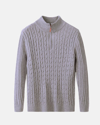 Pull torsadé col zippé homme Coton Gris
