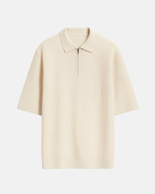 Polo en mailles à col zipé beige