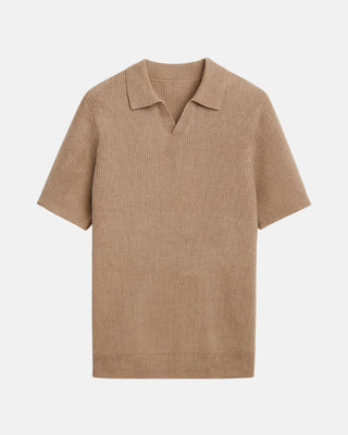 Polo en mailles col V taupe